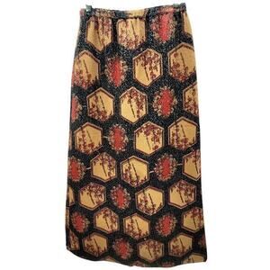 Vintage 70s Black Red Geometric Metallic‎ Sparkle Lurex Disco Maxi A-Line Skirt